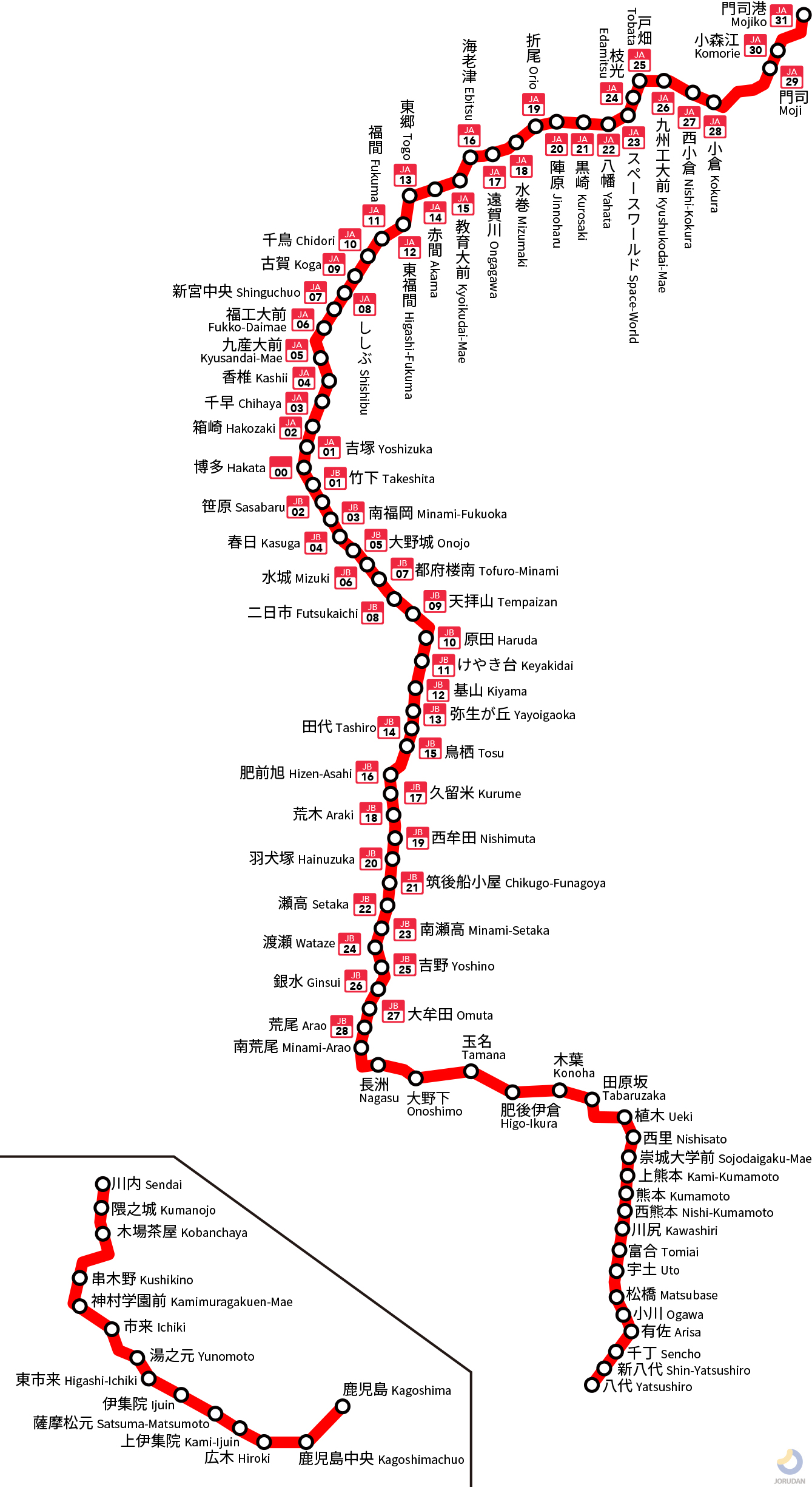 鹿児島本線の路線図