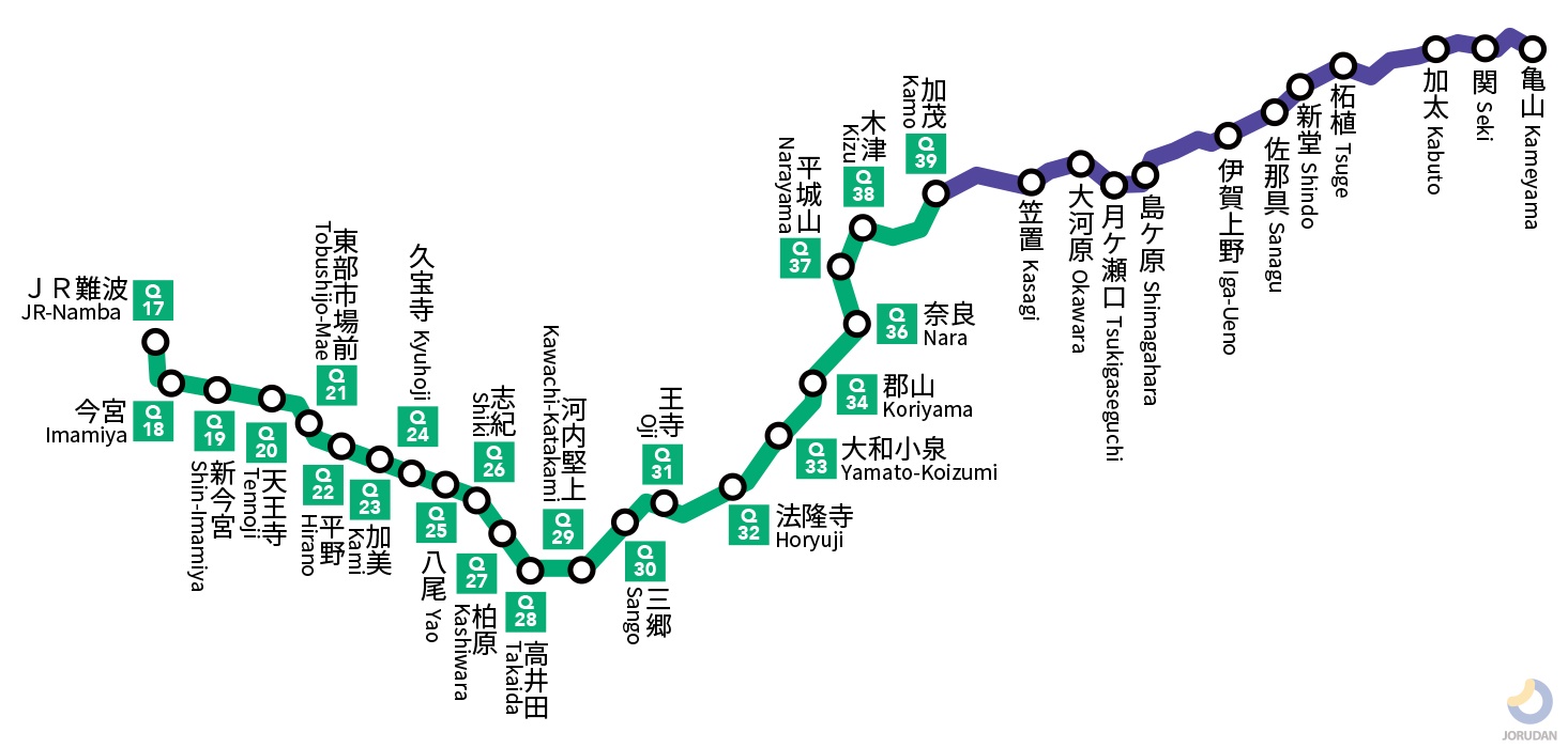関西本線（西日本）の路線図