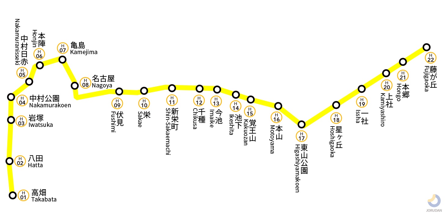 名古屋地下鉄東山線の路線図