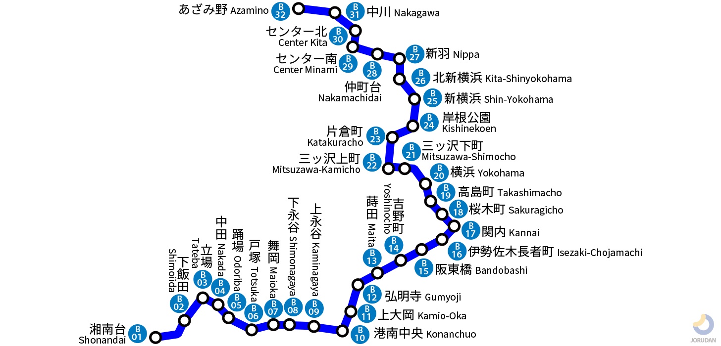 横浜市営ブルーラインの路線図