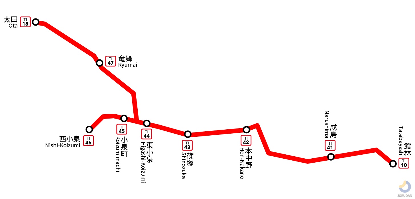 東武小泉線の路線図