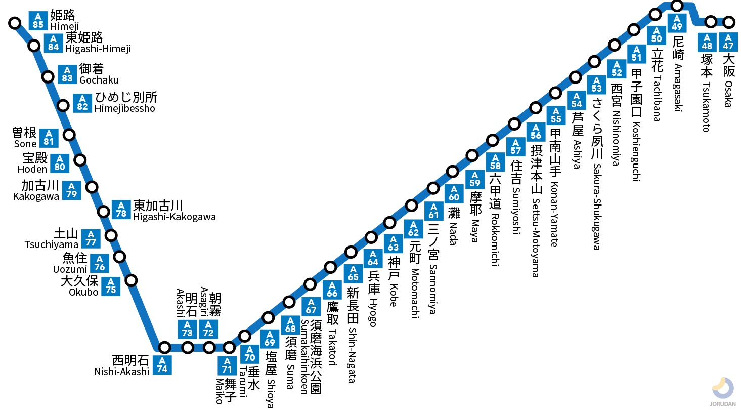 ＪＲ神戸線の路線図