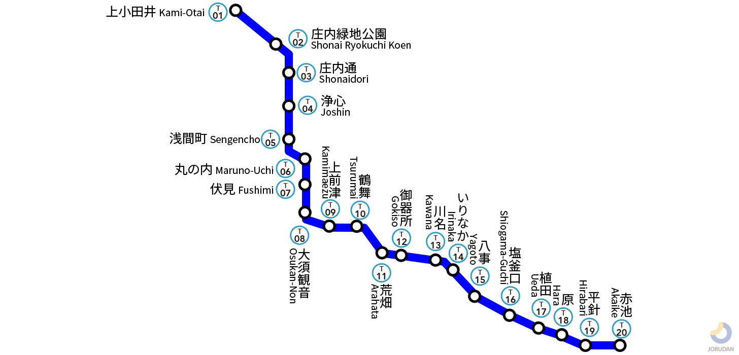 名古屋地下鉄鶴舞線の路線図
