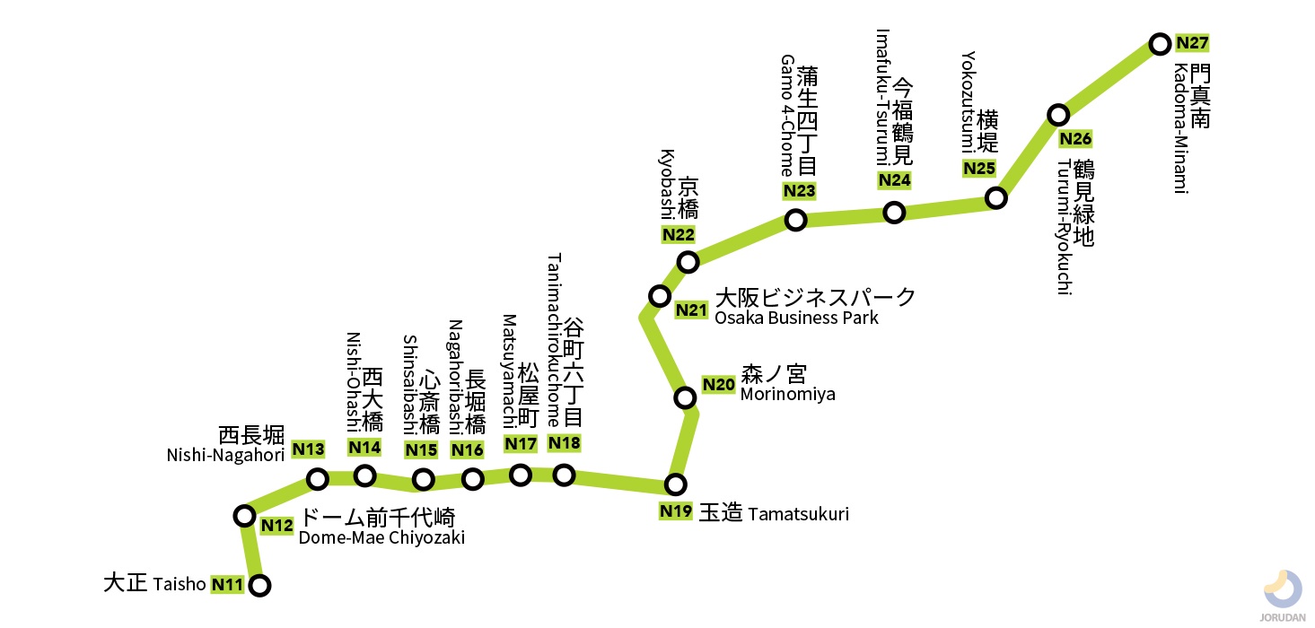 大阪メトロ長堀鶴見緑地線の路線図