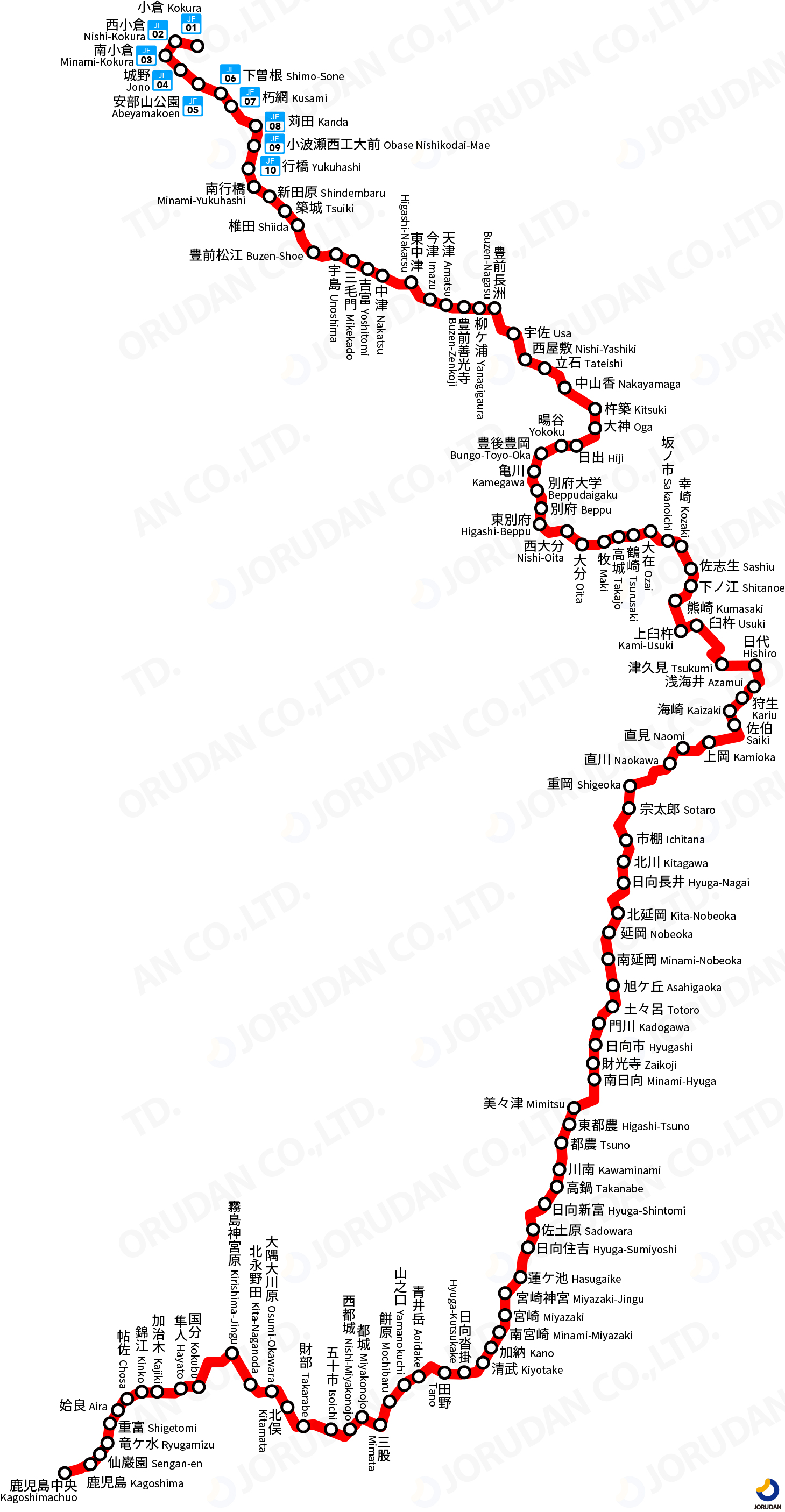 日本の鉄道全路線 6 鹿児島本線 日豊本線 日豊本線の路線図・地図 - ジョルダン