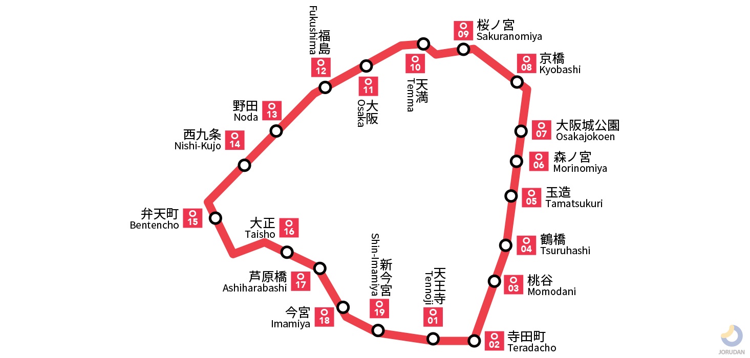 T*F様 JR西日本　路線図（大阪環状線、大和路線系統）枠付き 大阪環状線の路線図・地図 - ジョルダン
