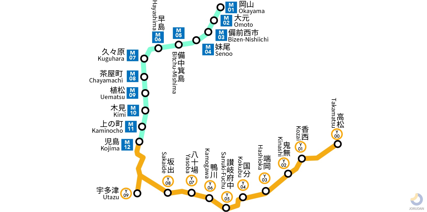 【激レアバス部品】瀬戸大橋特急線(廃業)運行系統図 瀬戸大橋線の路線図・地図 - ジョルダン