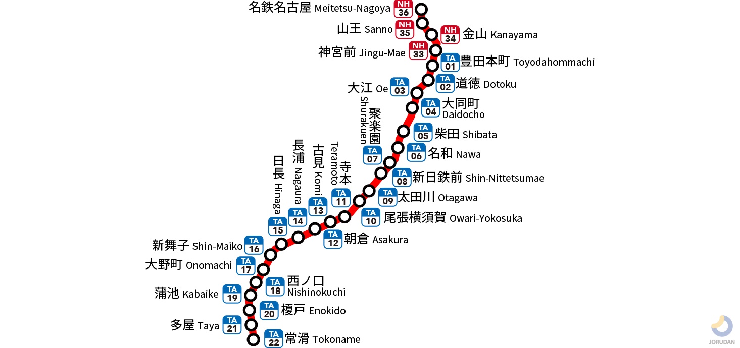 名鉄常滑線の路線図・地図 - ジョルダン