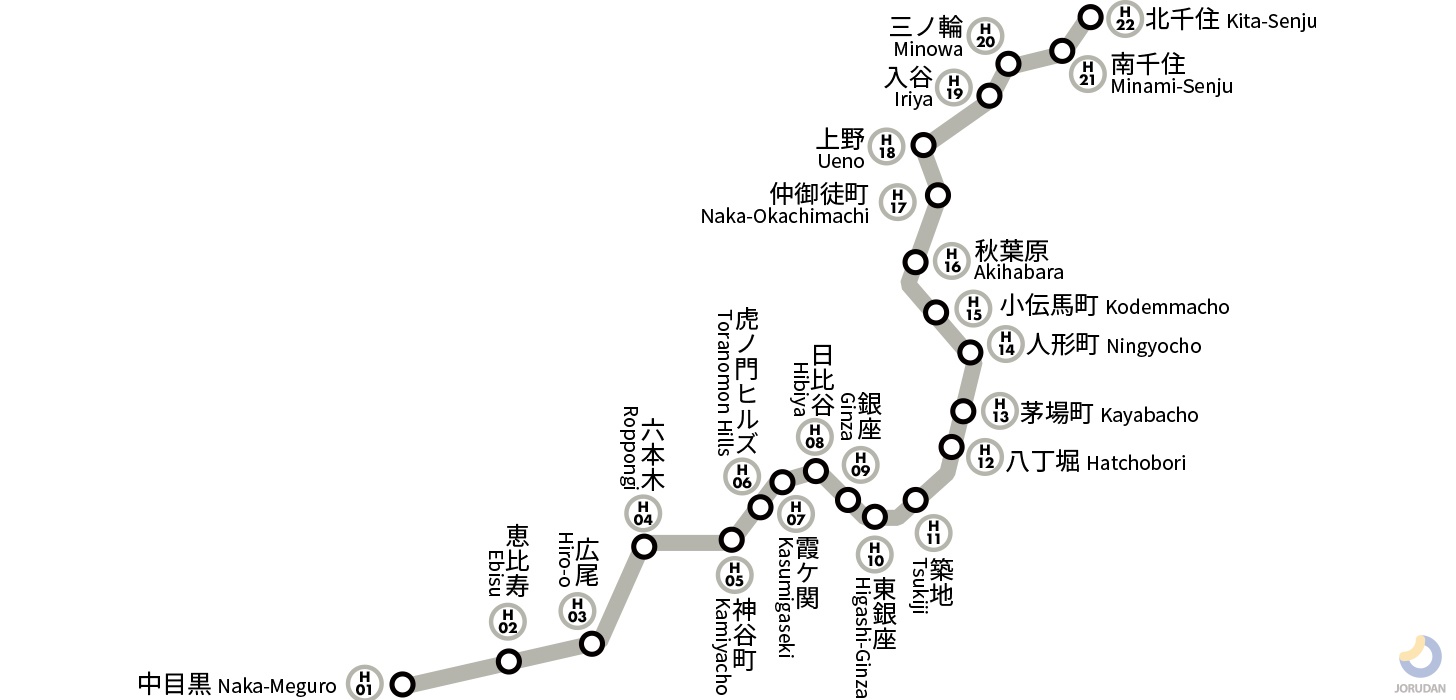 地下鉄　日比谷線　路線図 東京メトロ日比谷線の路線図・地図 - ジョルダン